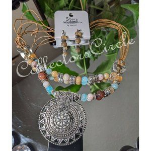 Cowgirl South Western Aztec Style Bead Necklace + Earrings Set Fashion Jewelry